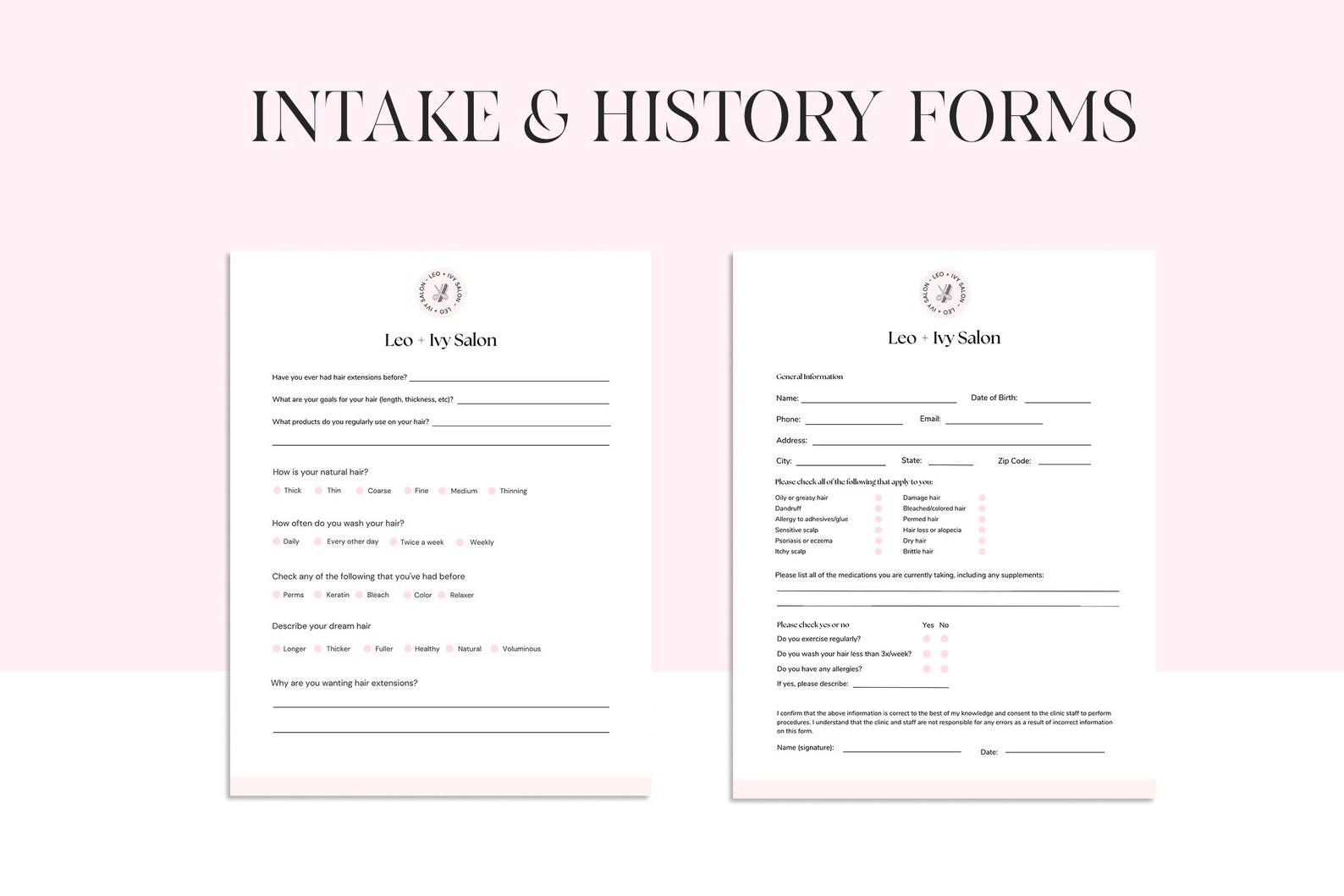 Hair Extension Form Hair Extension Consent Form Hair Etsy