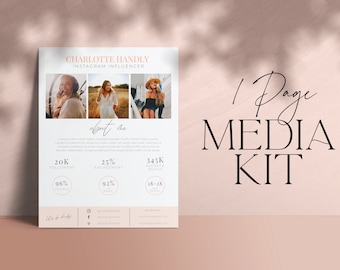 1 page media kit template 1 page media kit -influencer Pitch kit Media kit template Canva Media kit Media press kit Single Page Media Kit