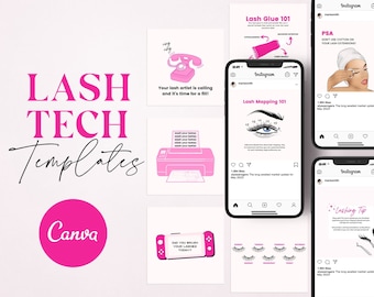 Lash Tech Instagram Templates: Esthetician Social Media Posts (Canva)