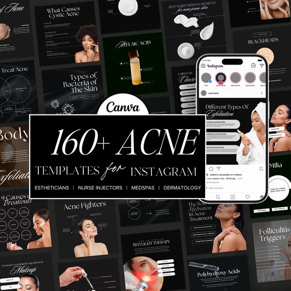 Modèles de médias sociaux contre l’acné, modèles Instagram pour les soins de la peau, modèle Instagram pour esthéticienne, modèles pour dermatologues, publications sur les soins de la peau Canva