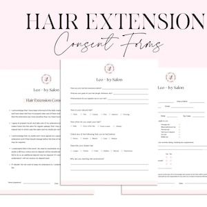Formulario de extensión de cabello, formulario de consentimiento de extensión de cabello, plantilla de formulario de cliente de extensión de cabello, plantilla de estilista editable, admisión de extensión de cabello