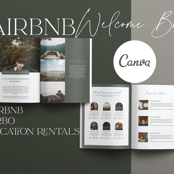 Modello di libro di benvenuto Airbnb Cabina, Modello di libro di benvenuto VRBO per Canva, Modello di libro di benvenuto per case vacanze, Montagna di benvenuto Airbnb