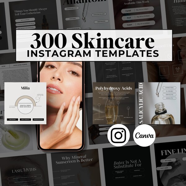 300 Skincare Instagram Templates: Esthetician Canva Posts