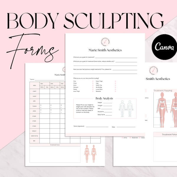 Editable Body Contouring Forms, Body Sculpting Consent Forms, Body Sculpting Forms, Fat Dissolve Consent Form, Medspa Forms, Aftercare