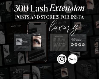 Lash Tech Instagram Templates: 300 Luxury Posts & Stories (Canva)