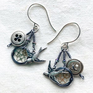 Magpie Earrings with Swallows