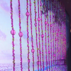 Pink Glass Beaded Curtain: Boho Doorway Beads with Bells 10 Strands. image 2