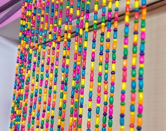 Boho Wood Bead Curtain: Multicolored Tassel Doorway