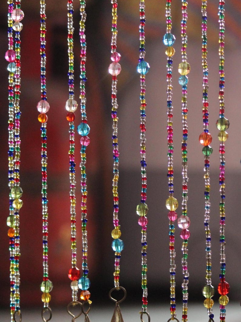 Bohemian Glass Bead Curtain: 10 Strands Rainbow Hippie Doorway Beads, 72 inch image 10