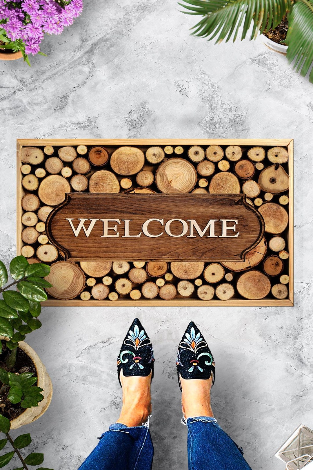 Wooden Welcome Mat, Rustic Wood Design Doormat, Home Décor Welcome Mat ...