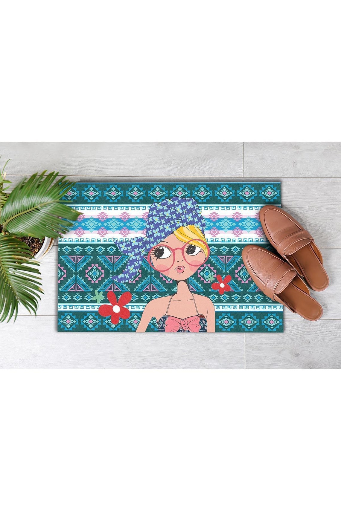 Girl with Glasses Doormat Girl Room Flower Rug Girl Doormat Etsy