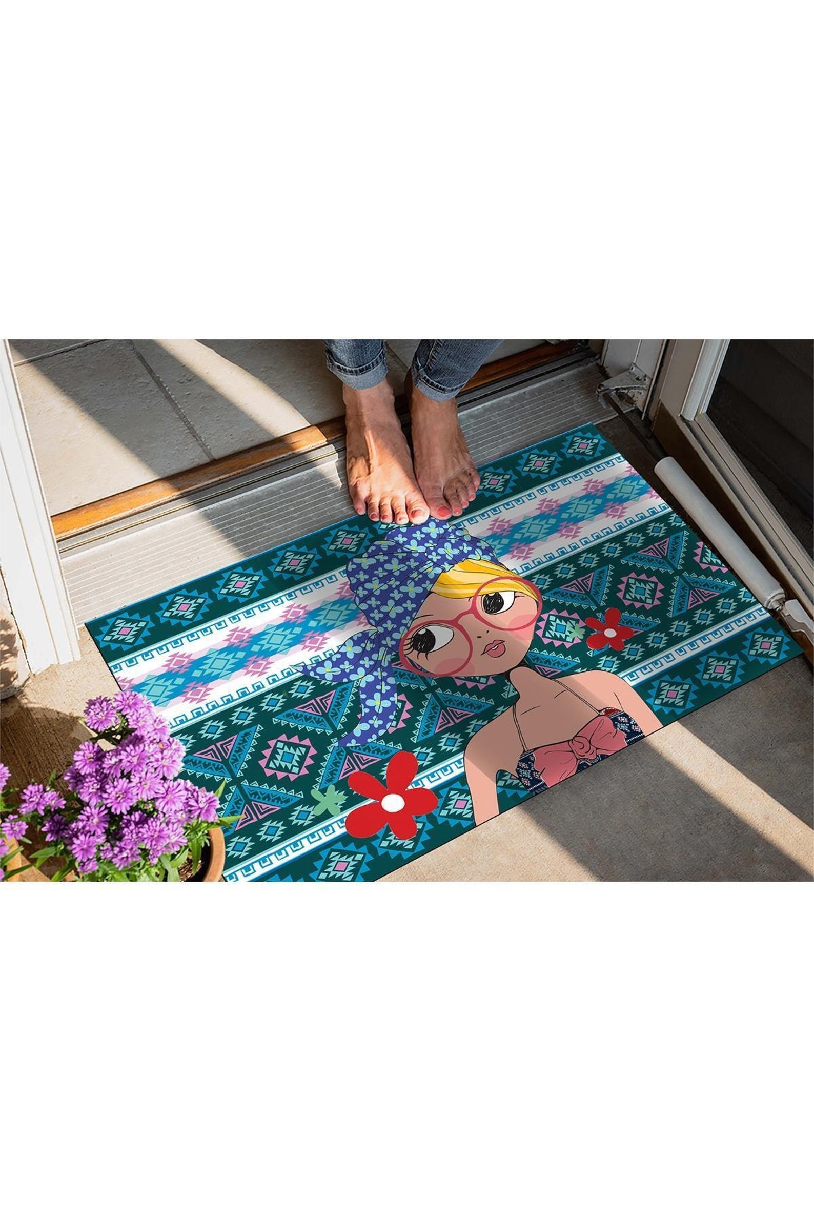Girl With Glasses Doormat Girl Room Flower Rug Girl Doormat Etsy