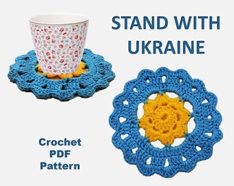 Crochet flower coasters pattern - PDF Crochet Pattern - Instant Download - UKRAINE - Crochet pattern - Coaster pattern - Help Ukraine