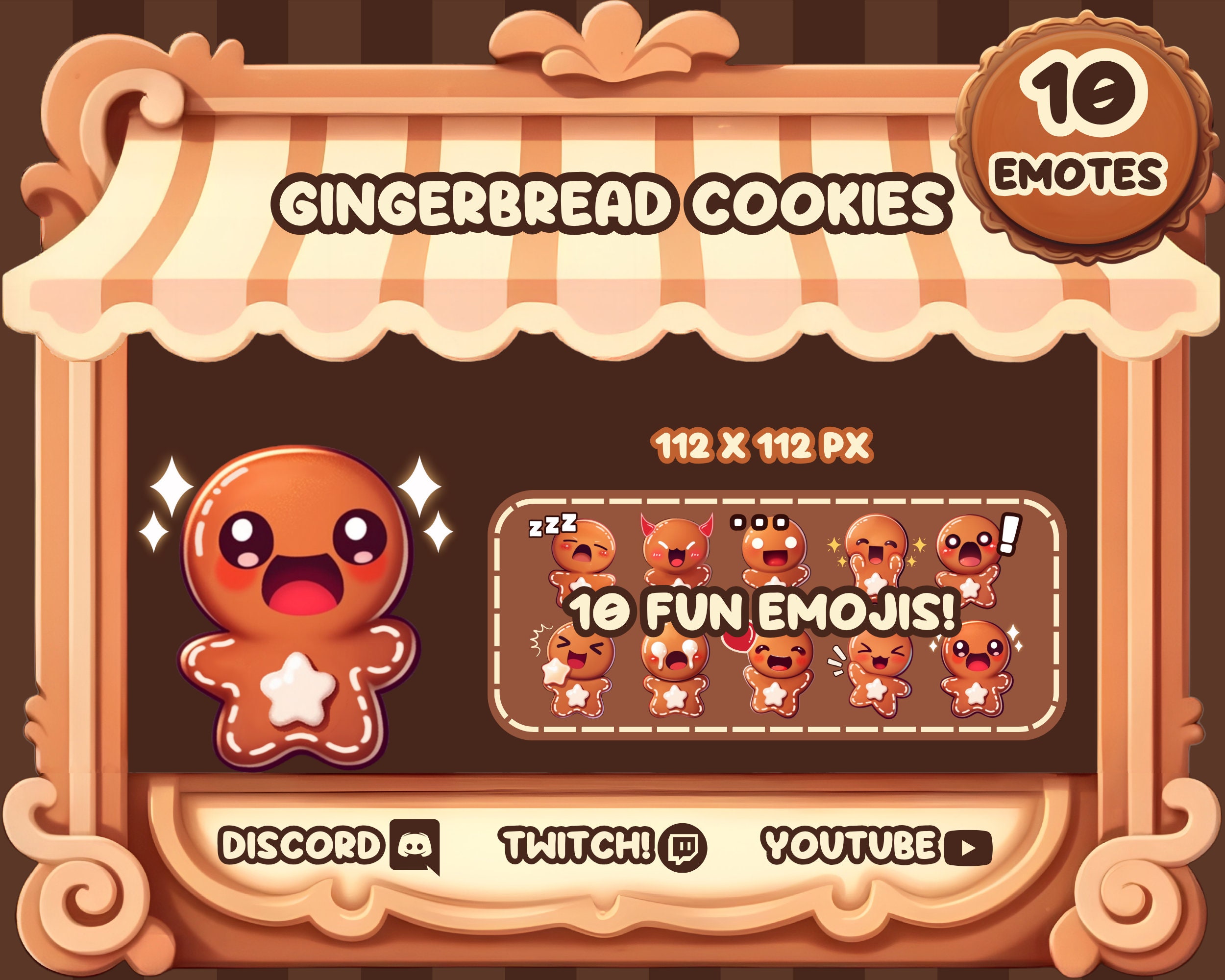 Cute Gingerbread Cookie Emojis / Great Emotes for Discord, Twitch and