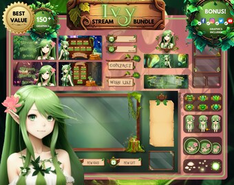 ULTIMATE ~Ivy~ Streaming Bundle / Twitch Streamer Overlays, Alerts, Graphics / Magical Forest Fairy Elf/ Cute Anime Theme
