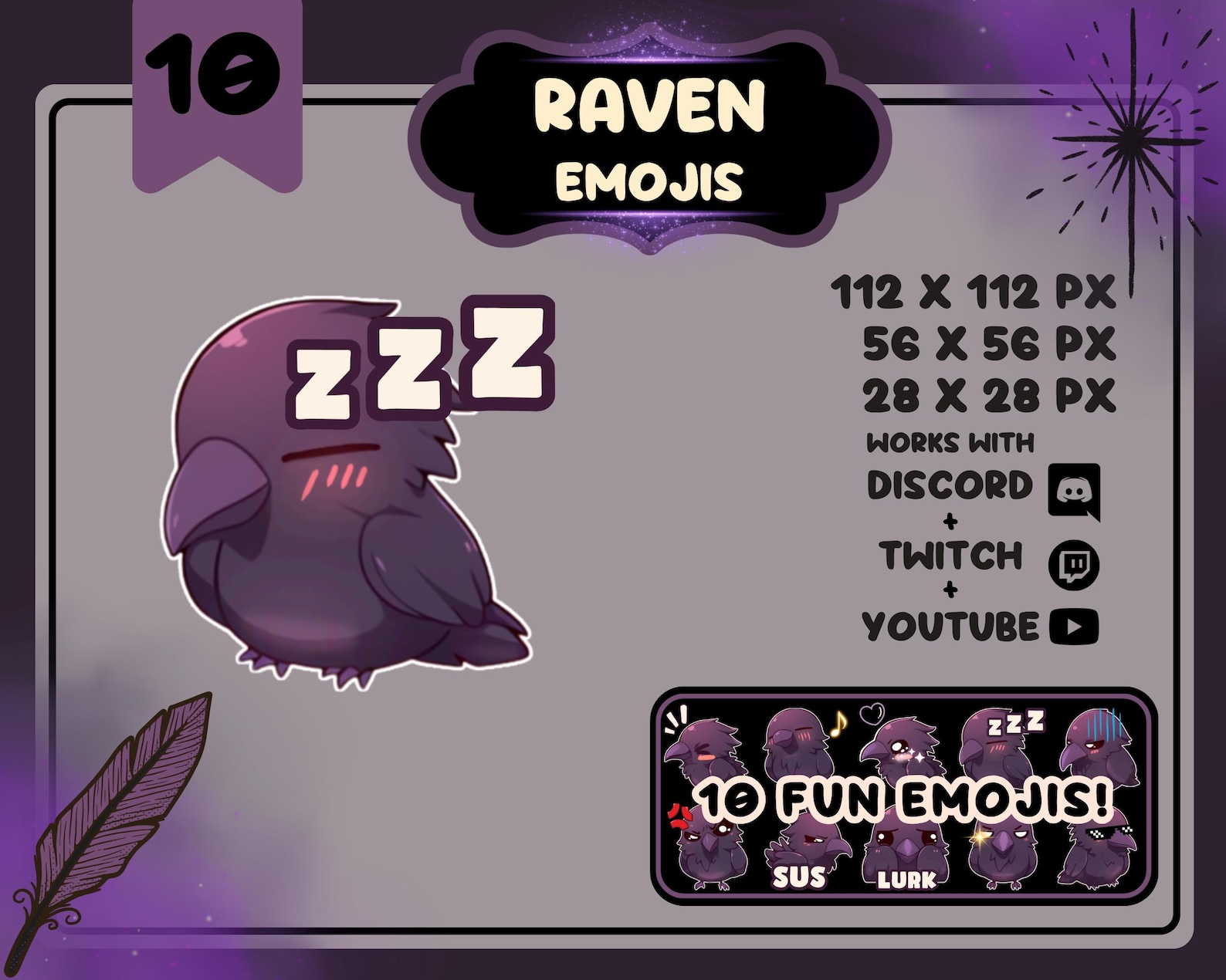 Cute Raven Emotes: Gothic Twitch & Discord Emoji Pack (10 Pngs) - Etsy