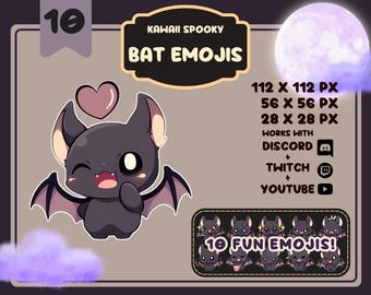 Bat Emojis / Great for Discord and Twitch / Kawaii Spooky Emotes / Fun Cute Streaming Assets / PNGtuber, Vtubers, Gothic Black Bat Emotes