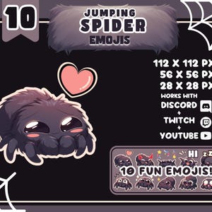 Conjunto de emotes de araña saltarina / Twitch, Discord, YouTube / Emojis kawaii para encantar tu chat / Amigo araña espeluznante, tierno y peludo
