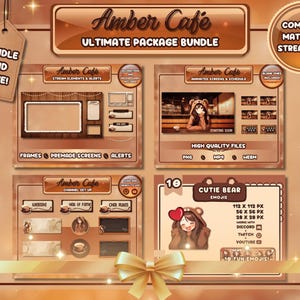 Amber Café Ultimatives Bundle / Matching Stream Set für dein Twitch Stream Overlay & Channel / Süßer Anime Kaffeebär Charakter Theme