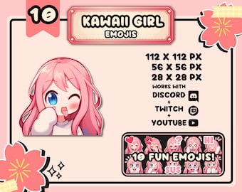 Pink Haired Anime Girl Emotes / Great for Twitch, Discord and Youtube / Fun Kawaii Relatable Expressions for your Chat / Feel Cute Together