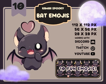 Cute Bat Emojis / Great for Discord and Twitch / Kawaii Spooky Emotes / Fun Streaming Assets / PNGtuber, Vtubers, Gothic Black Bat Emotes