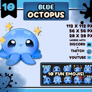 Blue Octopus Emojis / Great Emotes for Discord, Twitch and Youtube / Cute and Funny Octopus Emote Set / Perfect Emotes Giveaways