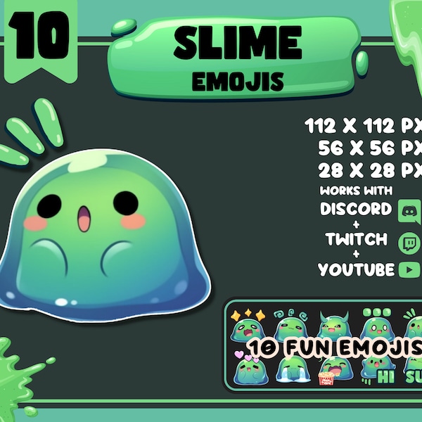 Adorables emojis slime / Ensemble amusant de 10 émoticônes de personnages Slime / Idéal pour Discord et Twitch / Éléments de streaming mignons et uniques pour streamers