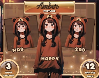 Cute Cozy PNGTuber ~Amber~ / Vtuber - PNGTuber- Twitch Streamer / Anime Character / Coffee Bear / Veadotube / Cozy Cafe / HD Expressions