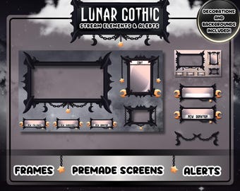 Lunar Gothic Stream Elements and Alerts / Stream and Webcam Frames, Premade Screens, Alerts, Chatbox, Decor / Dark Mystical Twitch Set Up