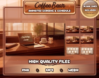 Coffee Bear Café Stream Screens / Cozy and Relaxing Animated Screens and Schedule for Twitch / Coffee Shop Laptop Theme