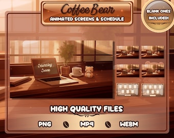 Coffee Bear Café Stream Screens / Cozy and Relaxing Animated Screens and Schedule for Twitch/ Coffee Shop Laptop / Customize / Cute Branding