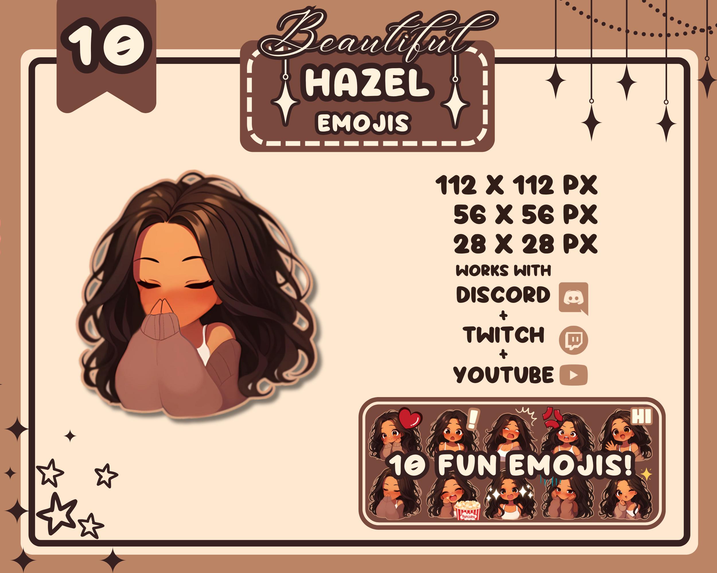 Anime Girl Emotes /  Beautiful Hazel Long Brown Hair/ Cozy Brown Sweater / Sweet and Funny Emojis for Twitch, Discord, Youtube Stream Chats