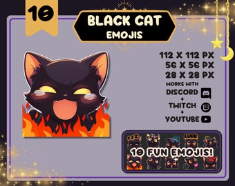 Black Cat Emojis / Cute Gothic Kitty Emotes / Great for Discord and Twitch / Kawaii Spooky Emotes / Fun For Community of Streamers, Vtubers