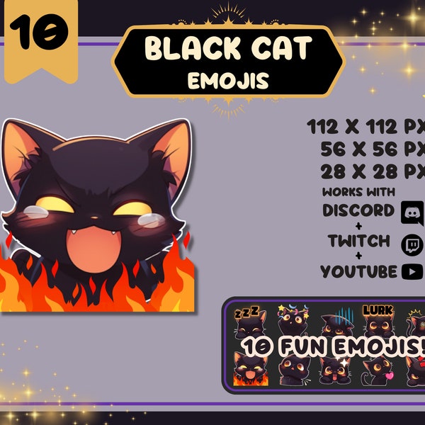 Cute Black Cat Emojis / Gothic Kitty Emotes / Great for Discord and Twitch / Kawaii Spooky Emotes / Fun For Community of Streamers, Vtubers