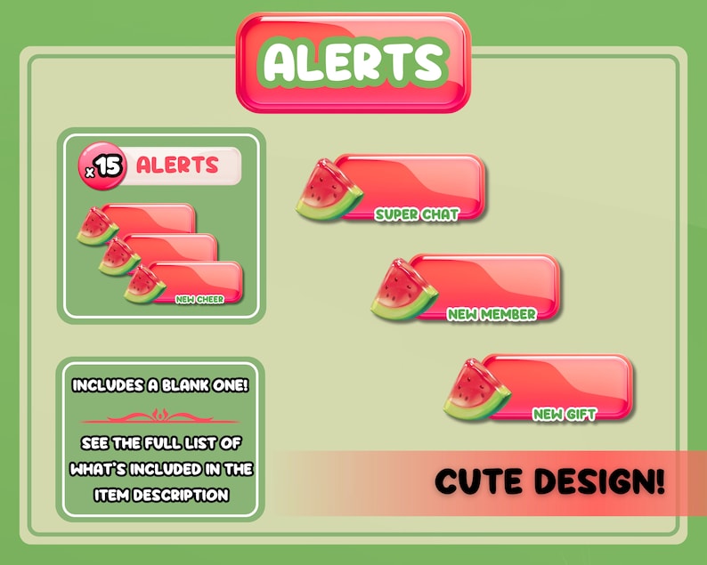 Juicy Watermelon Stream Overlay Set, Cute Melon Vibe (digital Download ...