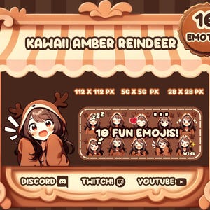 Cute Amber Reindeer Emojis / Great Emotes for Discord, Twitch and Youtube / Cozy Anime Girl Wearing a Kawaii Reindeer Outfit / Stream Assets