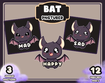 Cute Bat PNGtuber / Kawaii Gothic Baby Bat Vtuber, PNGtuber Character / Animated Twitch Stream / Easy Veadotube Upload