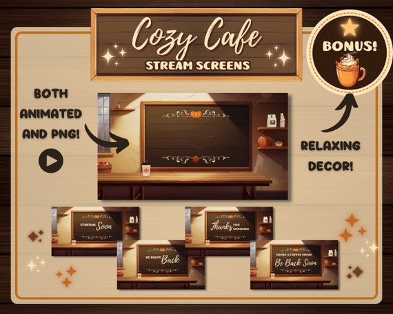 Cozy Cafe Animated Screens / Great Background for PNGtubers, Vtubers, Twitch Streamers / Cute Warm Autumn Stream / Coffee Shop Pumpkin Spice