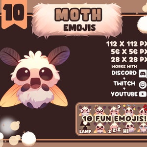 Fuzzy Moth Emojis / Fun Set of 10 Adorable Moth Character Emotes / Great for Discord and Twitch / Lamp Meme / Cute Butterfly Bug / Cozy Chat