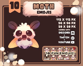 Fuzzy Moth Emojis / Fun Set of 10 Adorable Moth Character Emotes / Great for Discord and Twitch / Lamp Meme / Cute Butterfly Bug / Cozy Chat