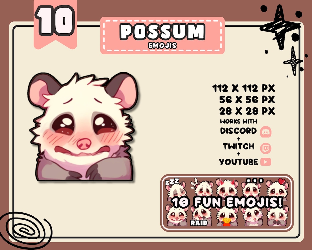 Cute Possum Emotes / Opossum Emojis for Twitch, Discord, Youtube ...