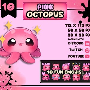 Octopus Emojis / Great Emotes for Discord, Twitch and Youtube / Cute and Funny Pink Octopus Emote Set / Perfect Gifts and Giveaways
