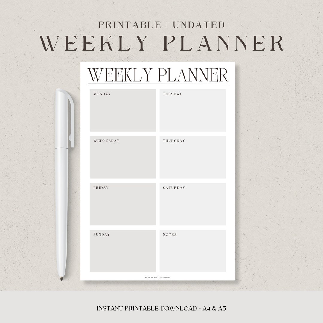 Minimalist Weekly Planner Printable Undated Planner Inserts Weekly ...