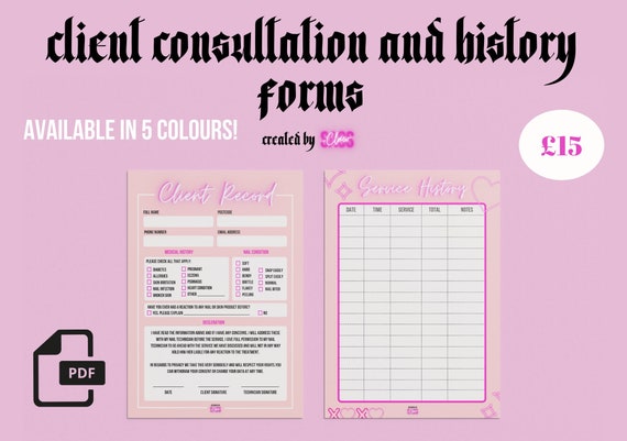Nail Tech Client Consultation Terms and Conditions and Service History  Forms Digital PDF - Etsy