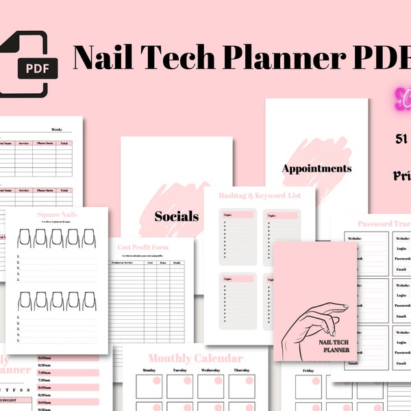 Nail Tech A4 Daily & Monthly Appointment Inventory Tracker Digital Planner PDF (UK Pound Edition)