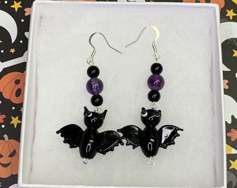 Halloween Dangling Bat Earrings