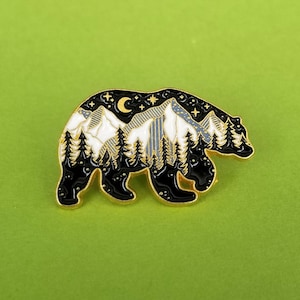 Bear Trees Enamel Pins, Bear Enamel Pin, Bear Lovers Lapel Pins, Outdoor Hiking, Brooch Badge Trees Enamel Pin,  Pin, Bear Enamel Pins, Bear