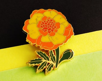 Yellow and Orange Marigolds Enamel Pin, Flower Lapel Pin, Floral Design Enamel Pins, Flower Pins, Marigold Enamel Pin, Beautiful Flower Gift