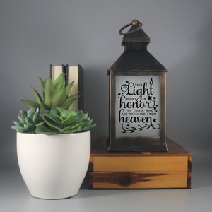 This light burns for those in heaven memorial lantern, remembrance, honor lantern, lantern, personalized, led candle