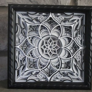 Mandala a strati 3D, mandala da parete, mandala di carta, mandala incorniciato, mandala da parete incorniciato, mandala da parete con carta a strati 3D